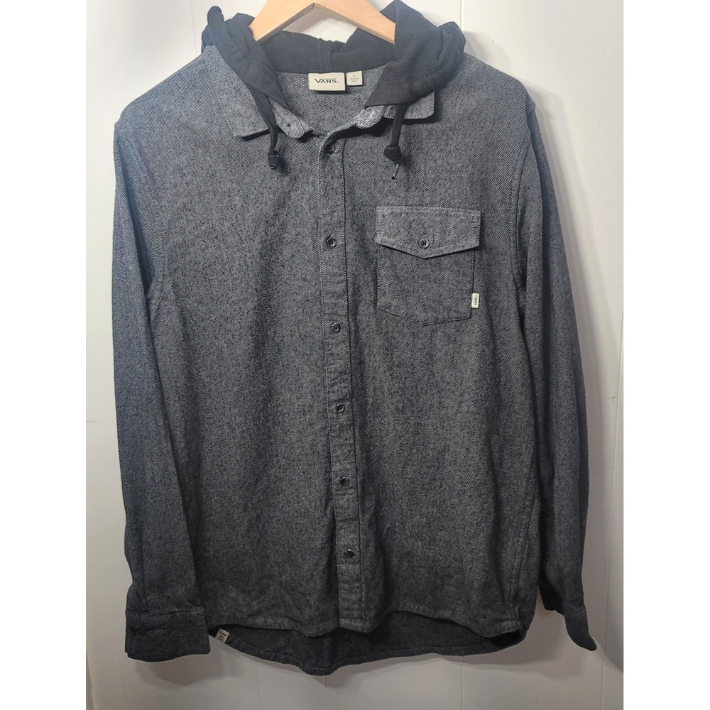 Vans Flannel Shirt Hoodie Mens Small Black Gray Button Up‎ Casual Grunge Hipster